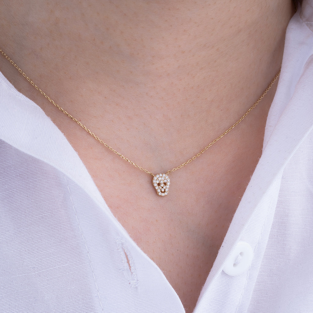 14K Gold Diamond Skull Necklace – Requiem