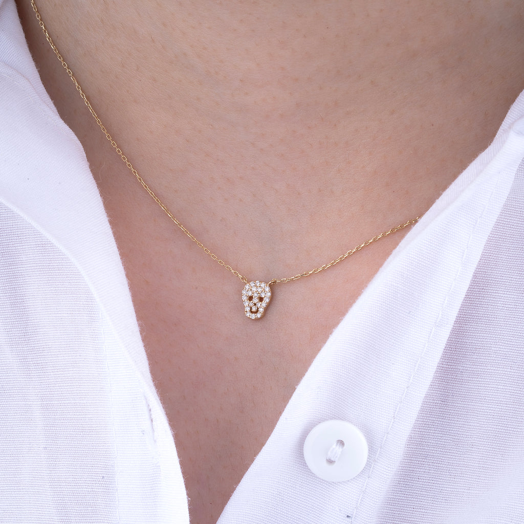 14K Gold Diamond Skull Necklace – Requiem