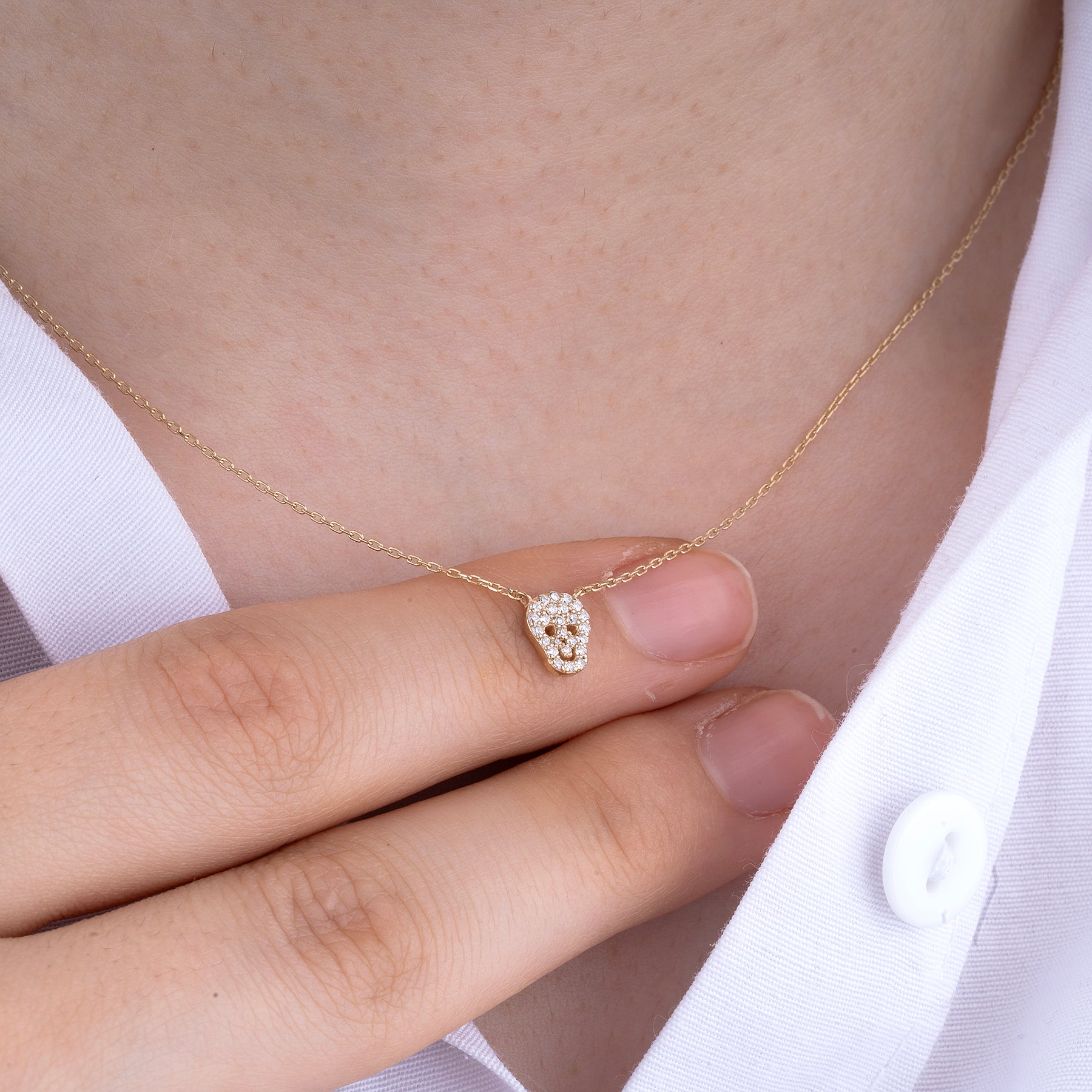 14K Gold Diamond Skull Necklace – Requiem