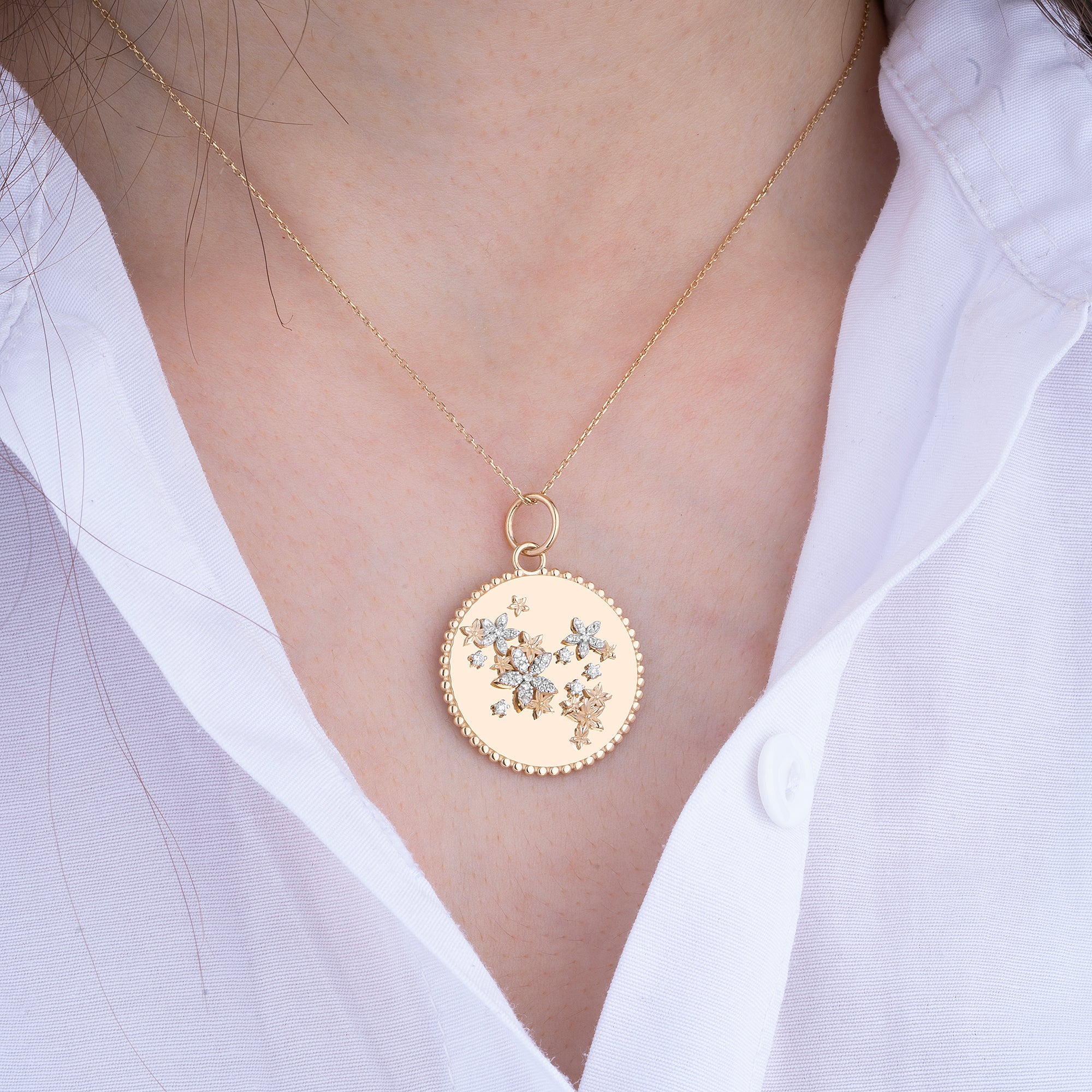 14K Gold Diamond Floral Medallion Necklace – Blossom
