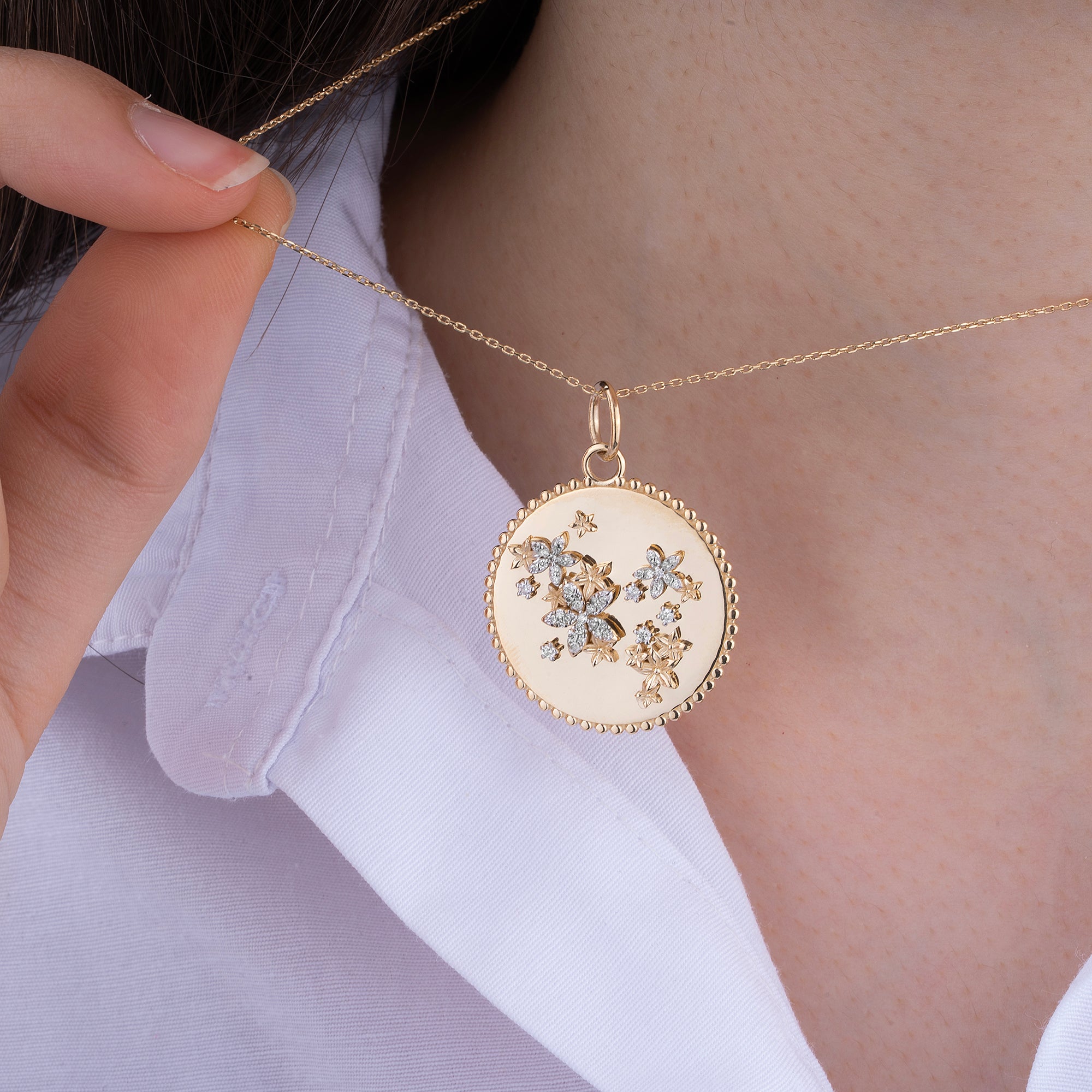 14K Gold Diamond Floral Medallion Necklace – Blossom