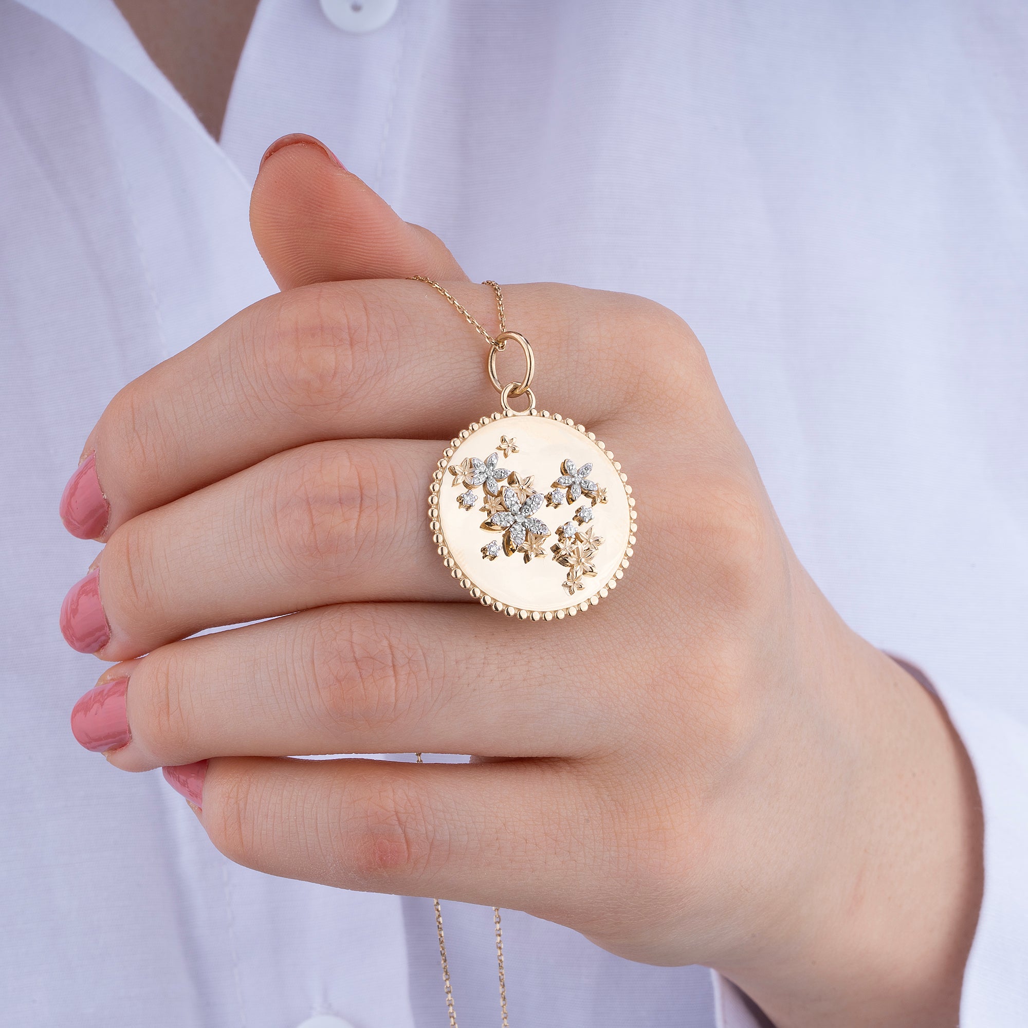 14K Gold Diamond Floral Medallion Necklace – Blossom
