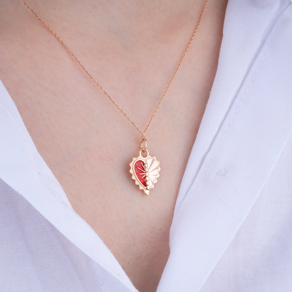 14k Gold Enamel Heart Necklace | Amora