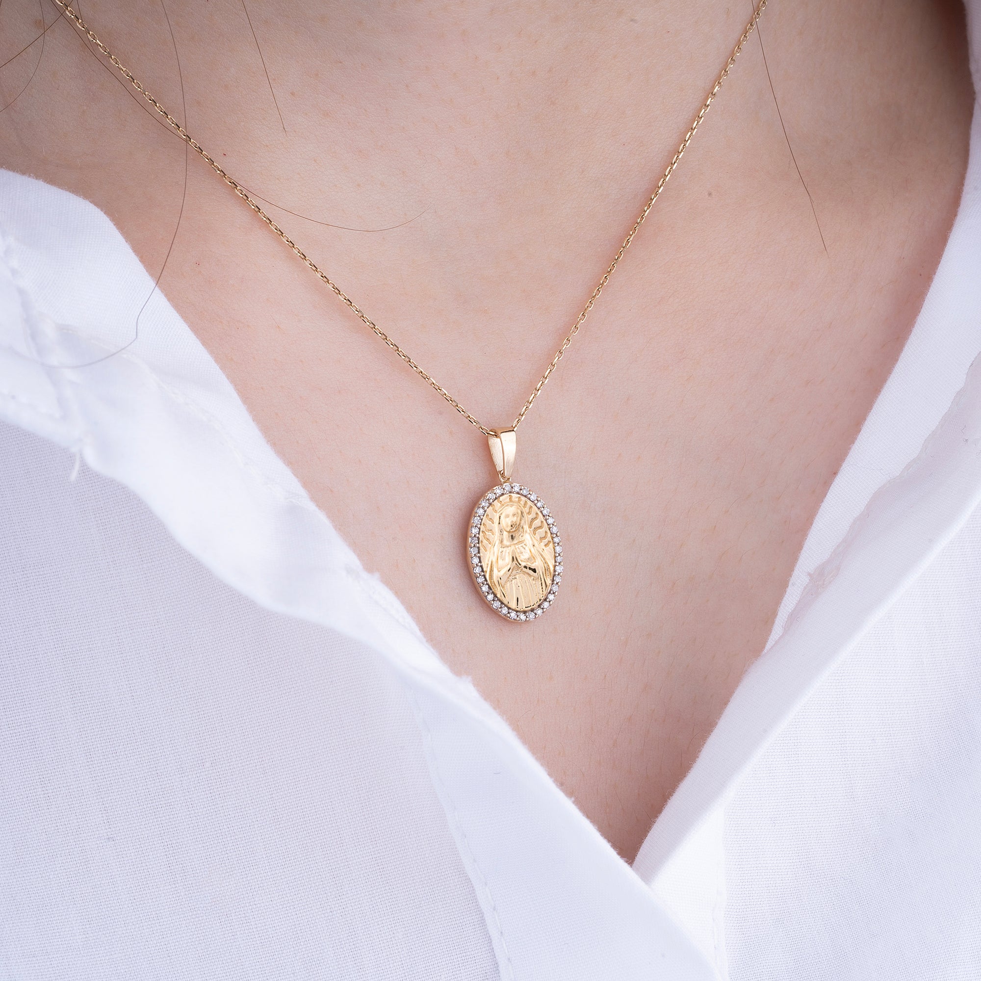 14K Gold Virgin Mary Necklace – Sancta