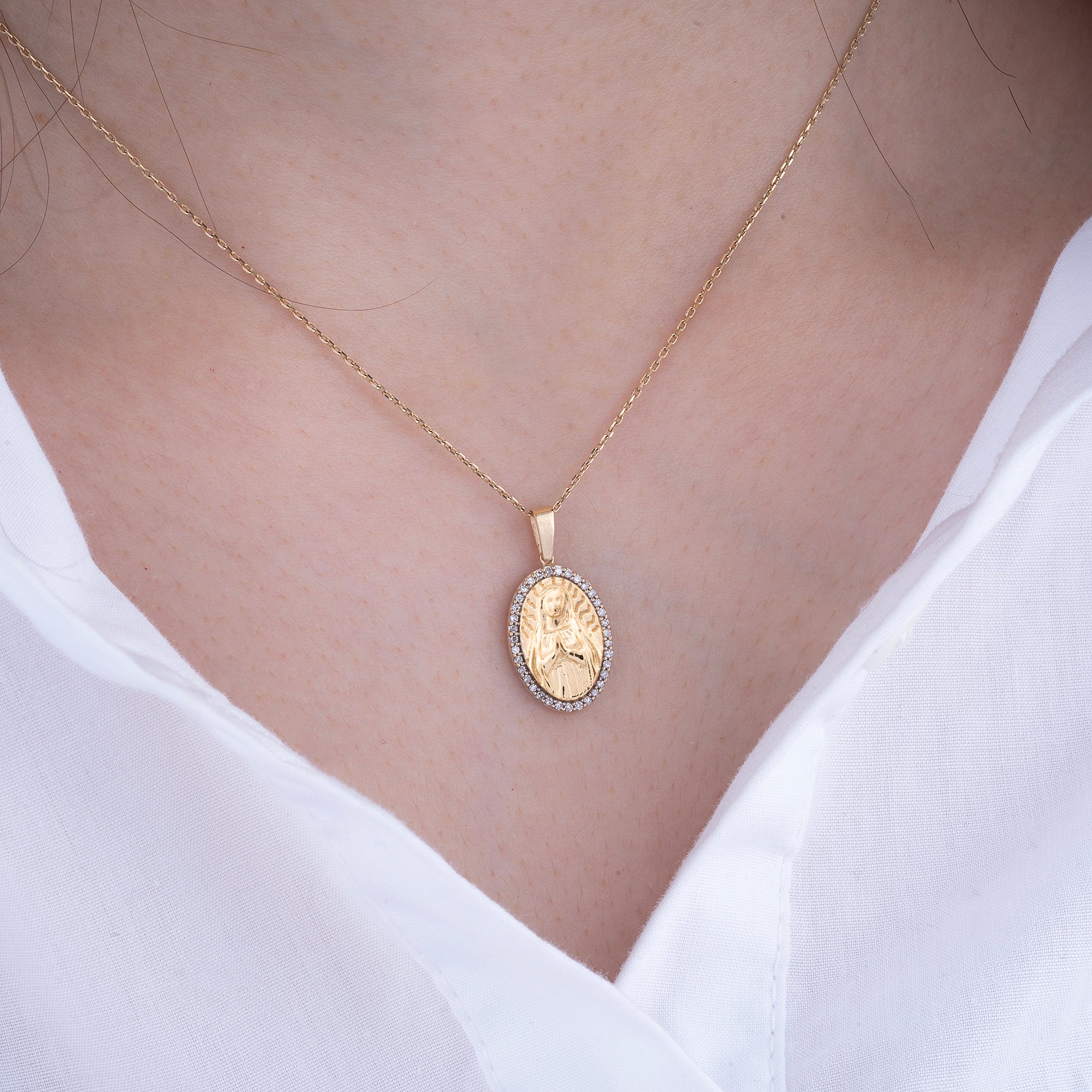 14K Gold Virgin Mary Necklace – Sancta