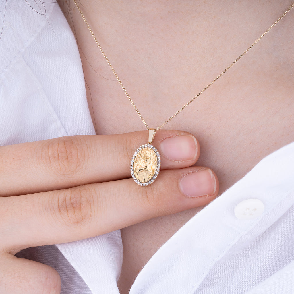14K Gold Virgin Mary Necklace – Sancta