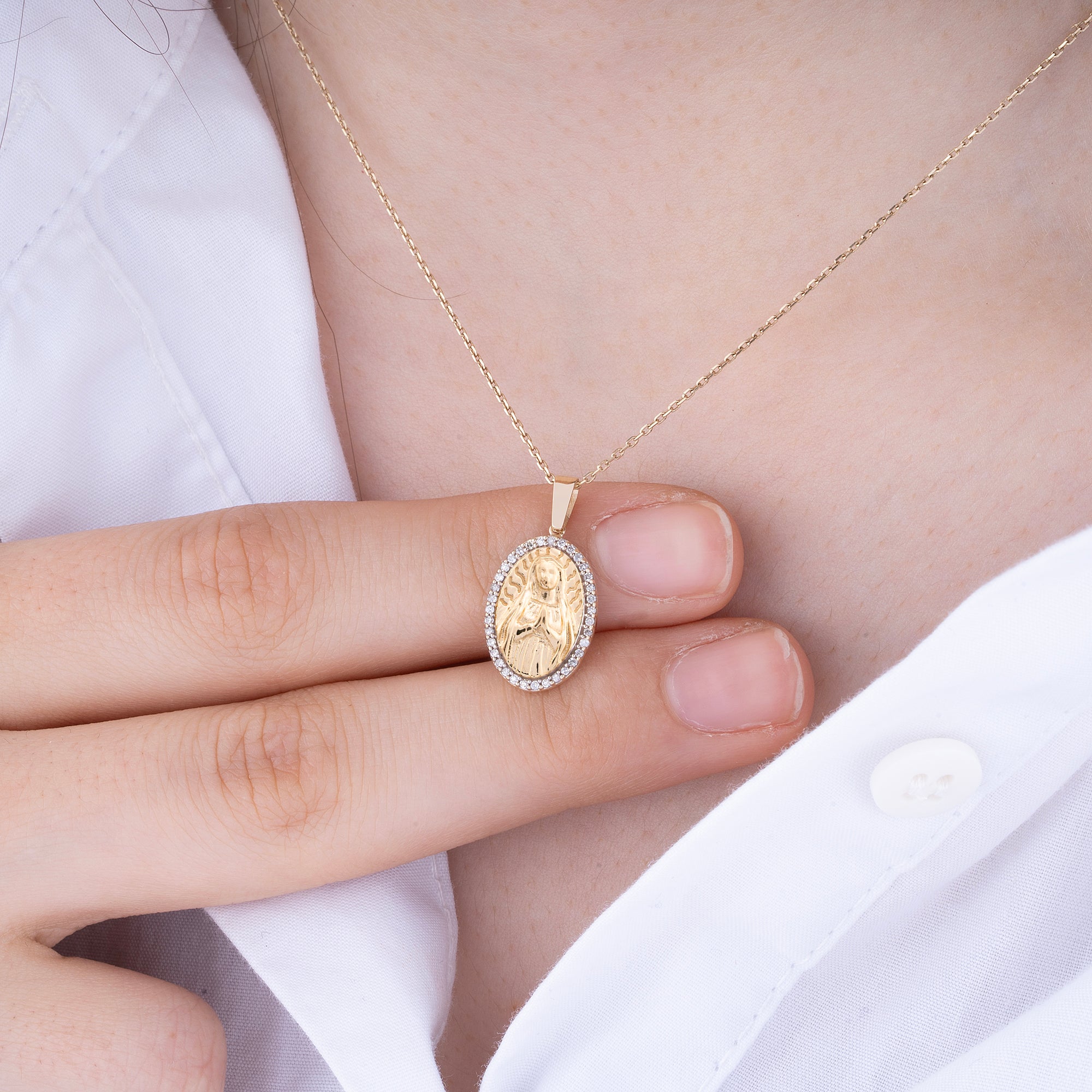 14K Gold Virgin Mary Necklace – Sancta