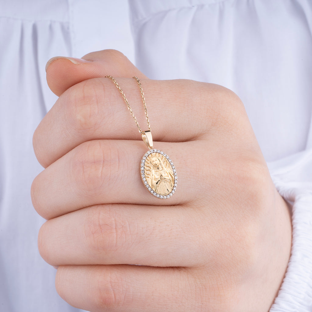14K Gold Virgin Mary Necklace – Sancta