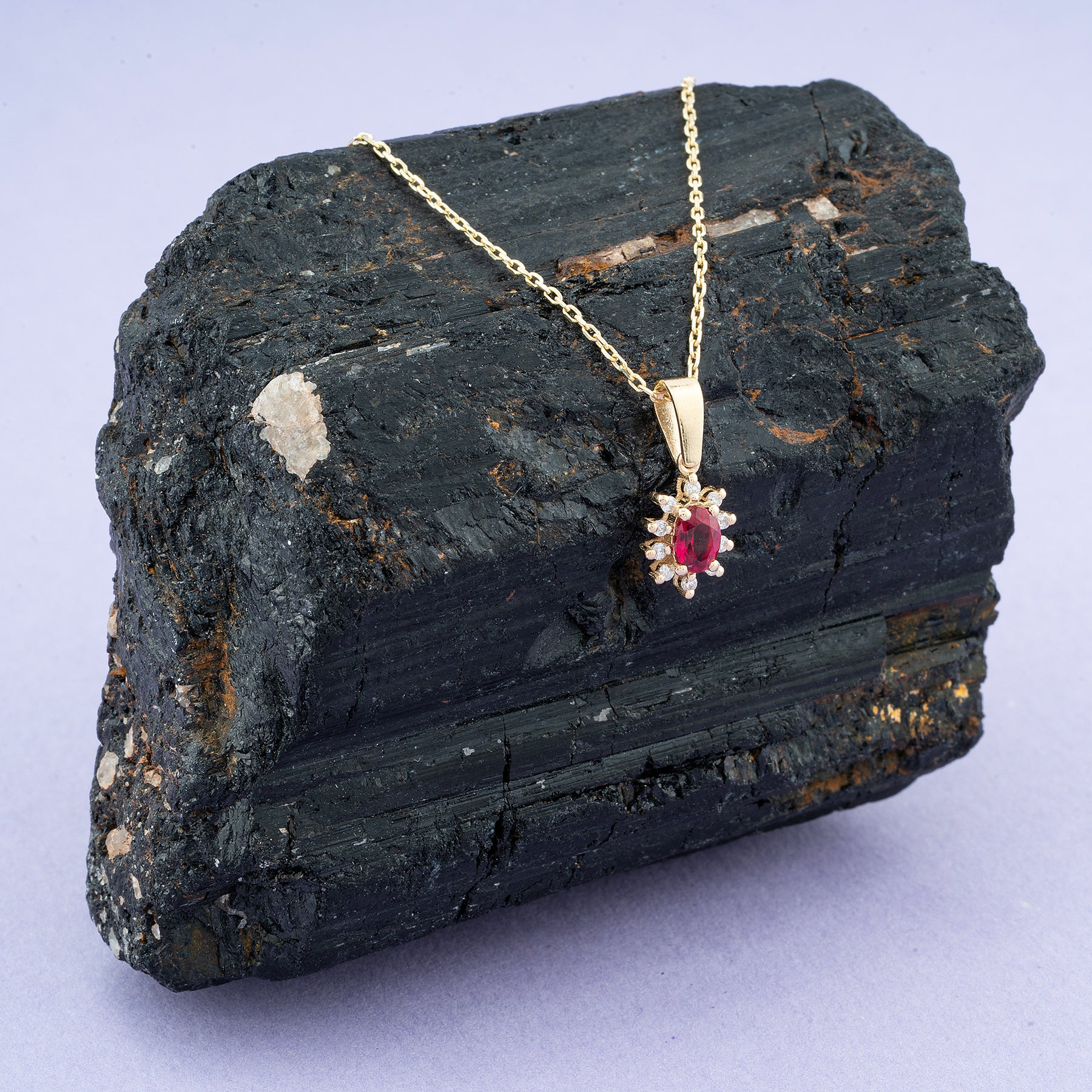 14K Gold Ruby & Diamond Oval Necklace – Astra