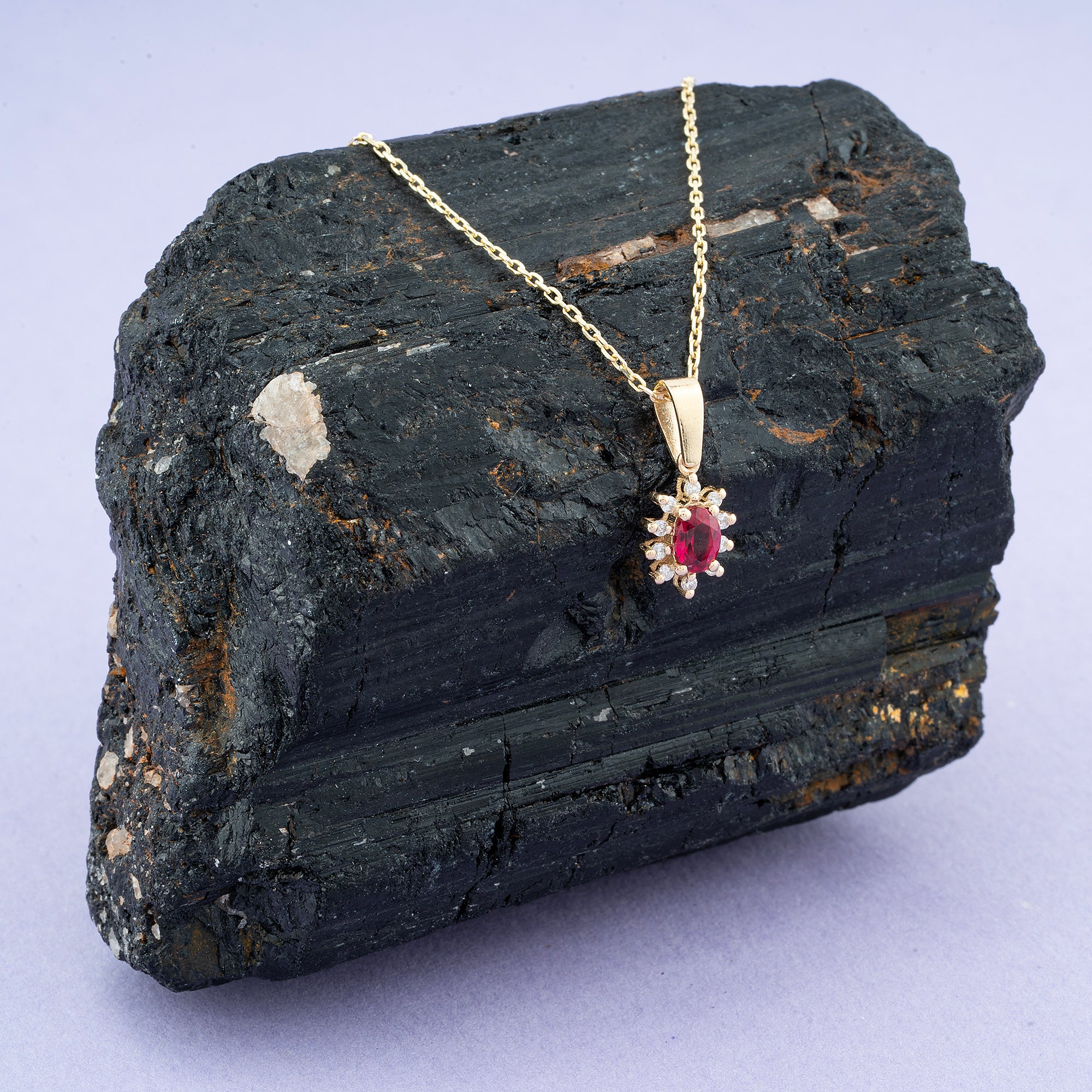 14K Gold Ruby & Diamond Oval Necklace – Astra