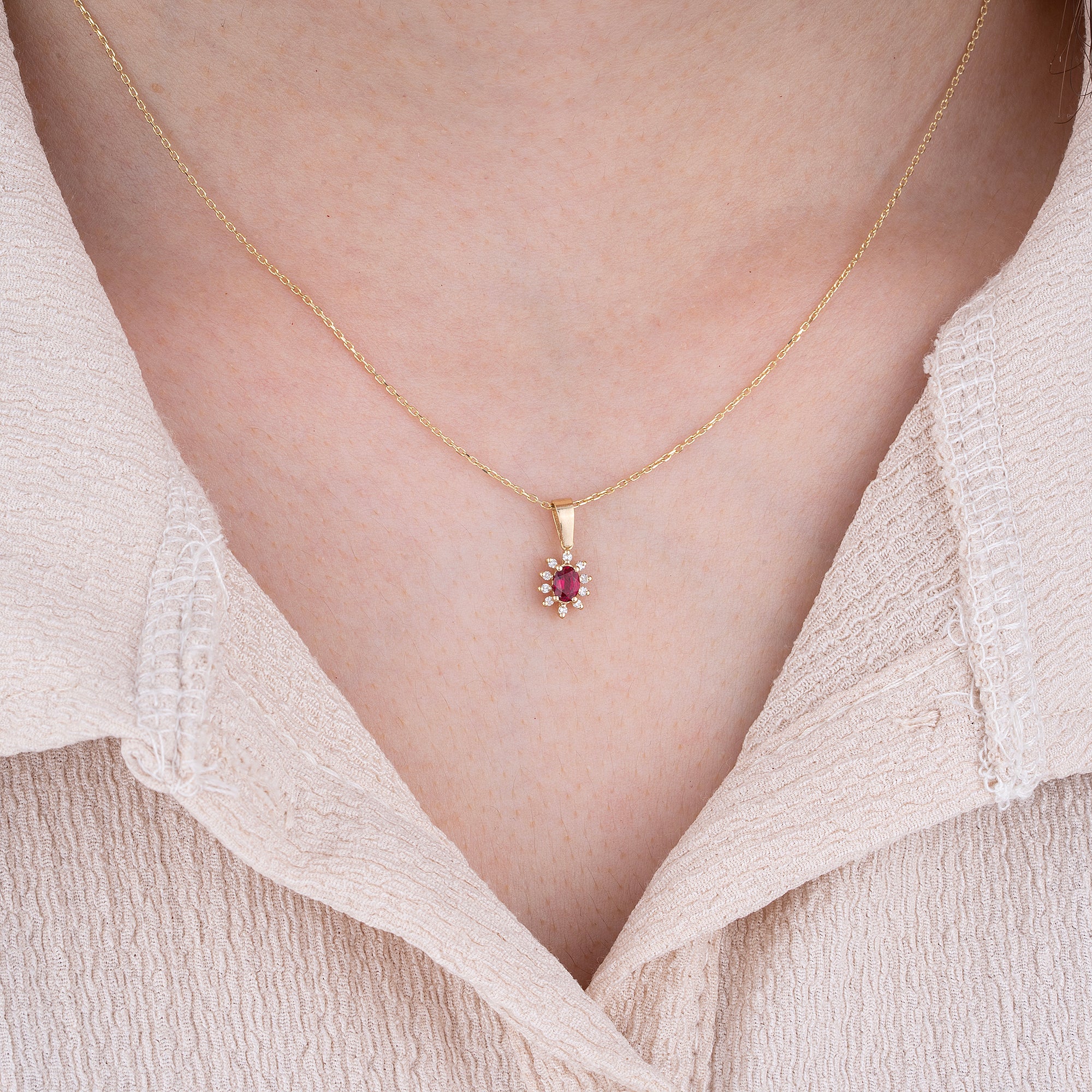 14K Gold Ruby & Diamond Oval Necklace – Astra