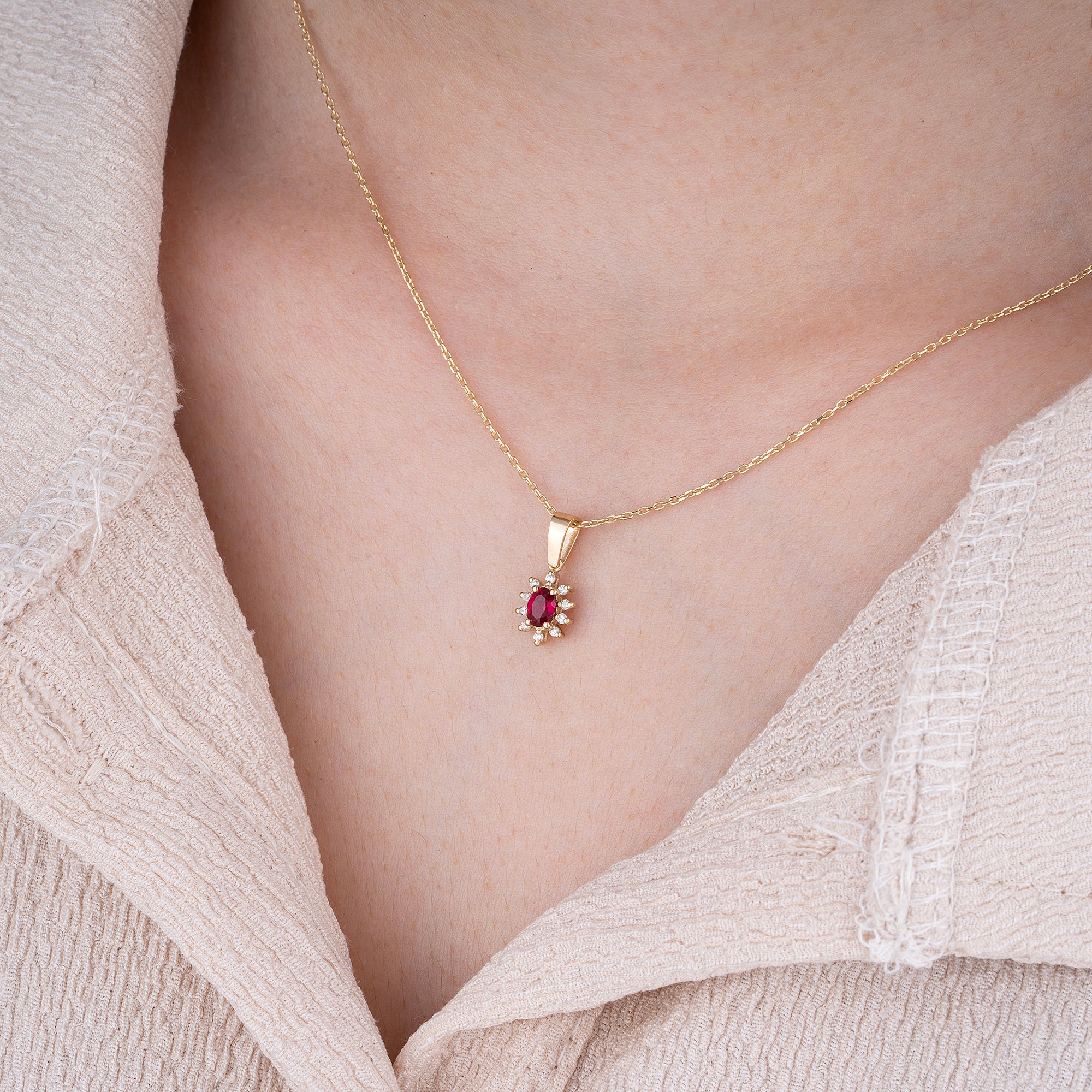 14K Gold Ruby & Diamond Oval Necklace – Astra