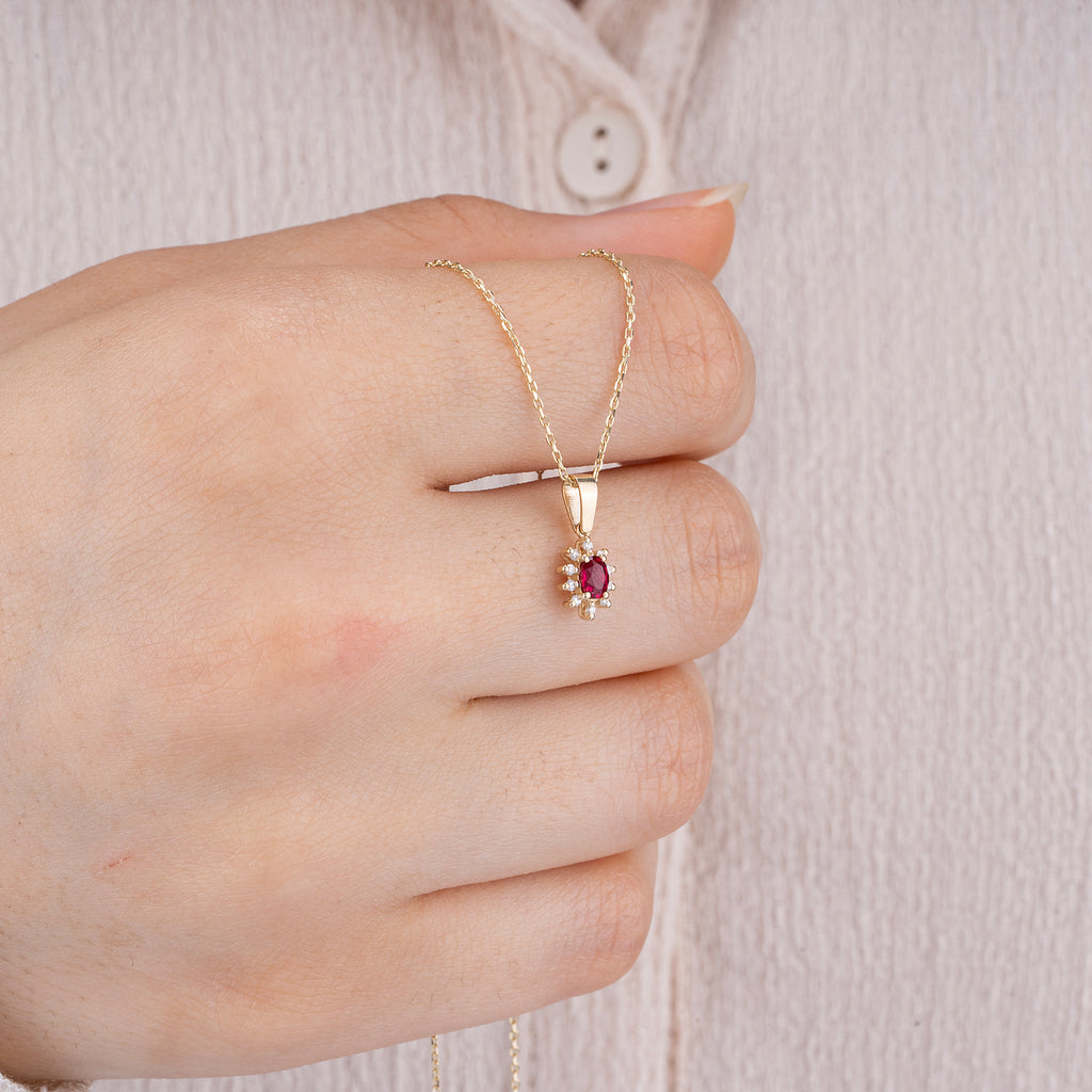 14K Gold Ruby & Diamond Oval Necklace – Astra