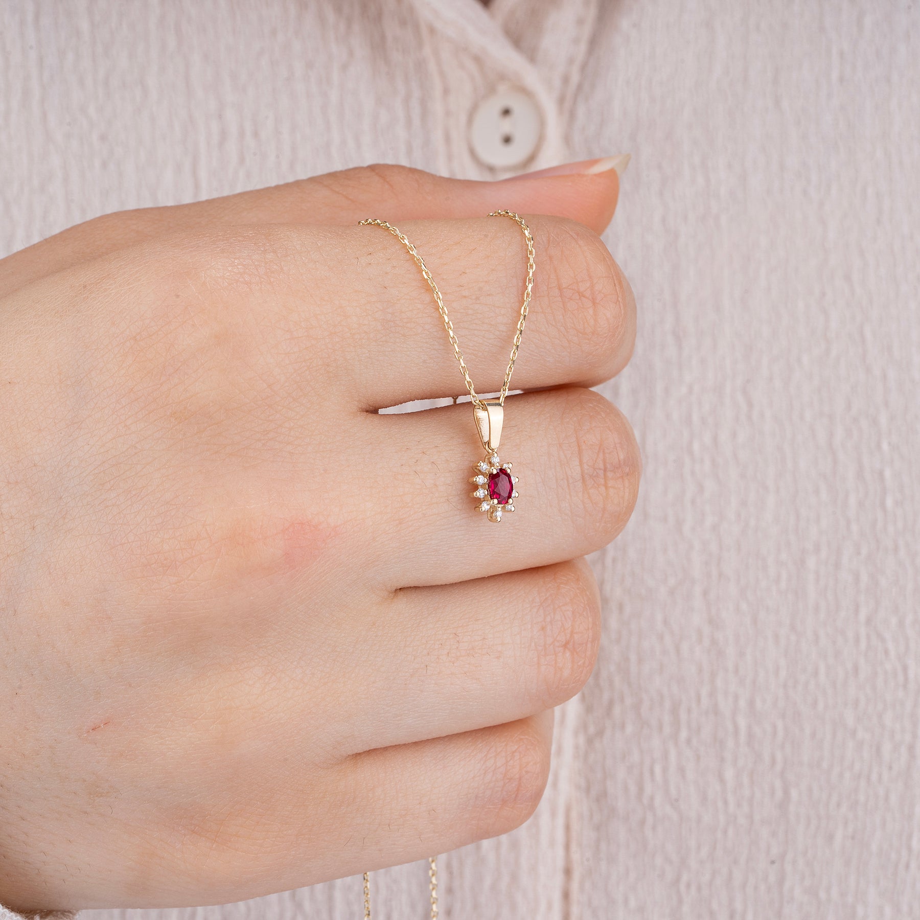 14K Gold Ruby & Diamond Oval Necklace – Astra