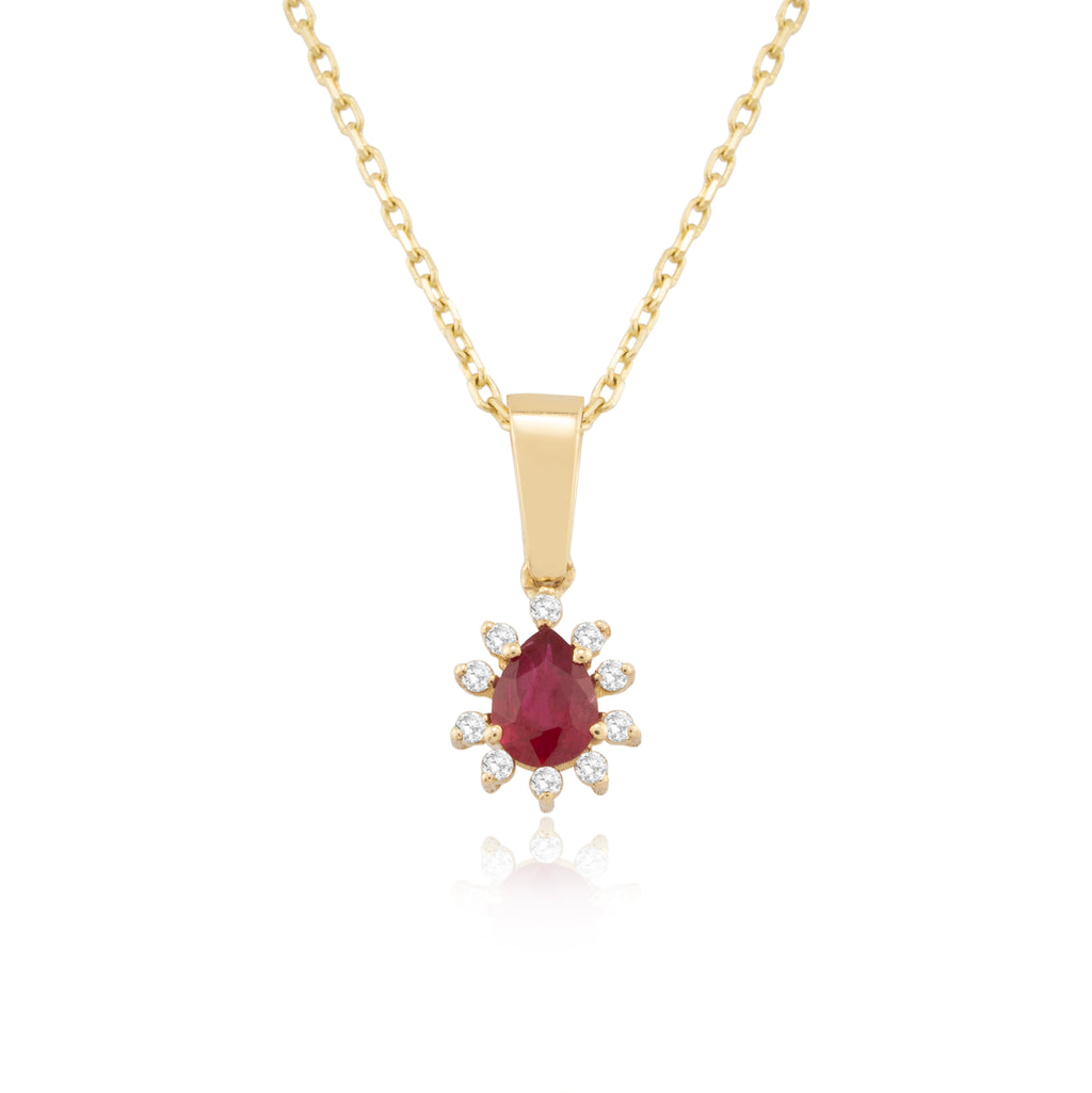 14K Gold Ruby & Diamond Pear Necklace – Astra