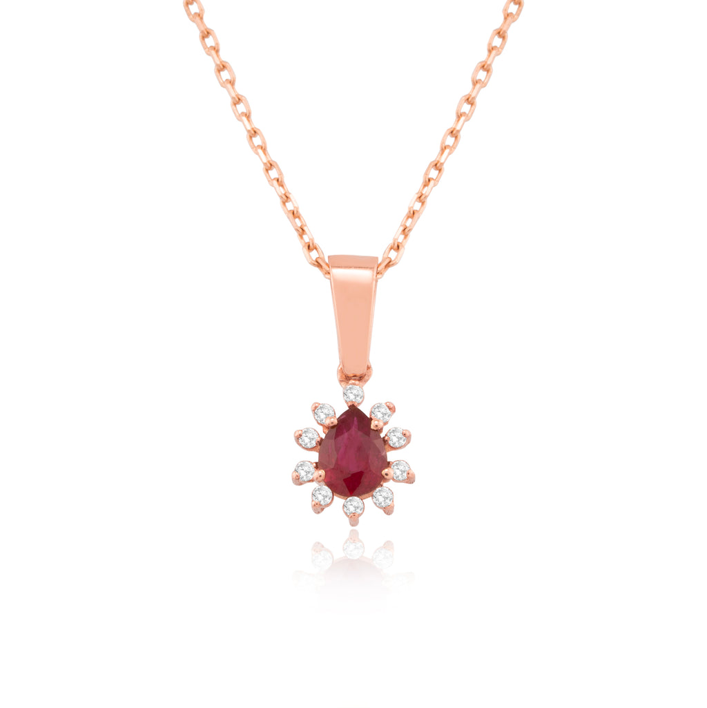 14K Gold Ruby & Diamond Pear Necklace – Astra