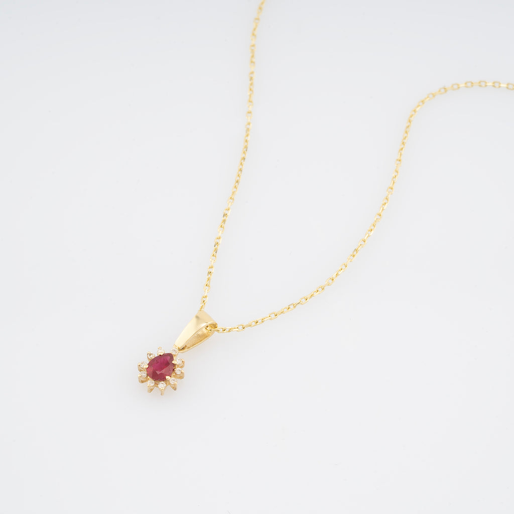 14K Gold Ruby & Diamond Pear Necklace – Astra