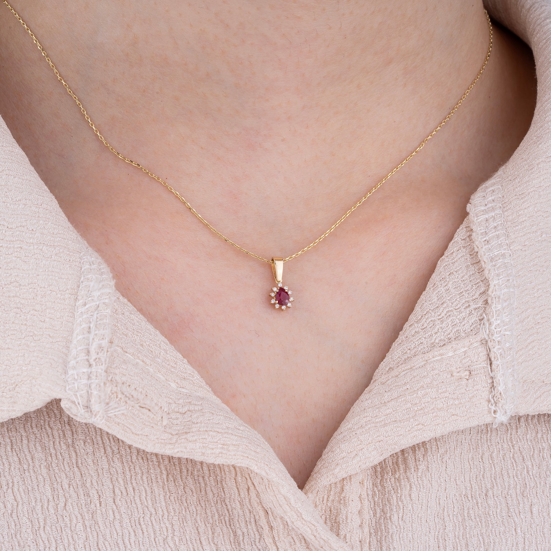 14K Gold Ruby & Diamond Pear Necklace – Astra