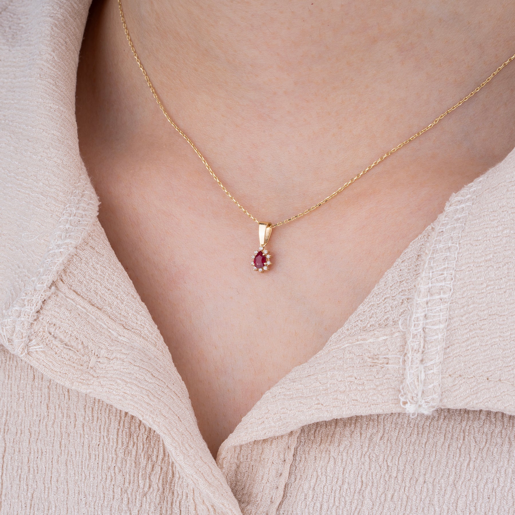 14K Gold Ruby & Diamond Pear Necklace – Astra