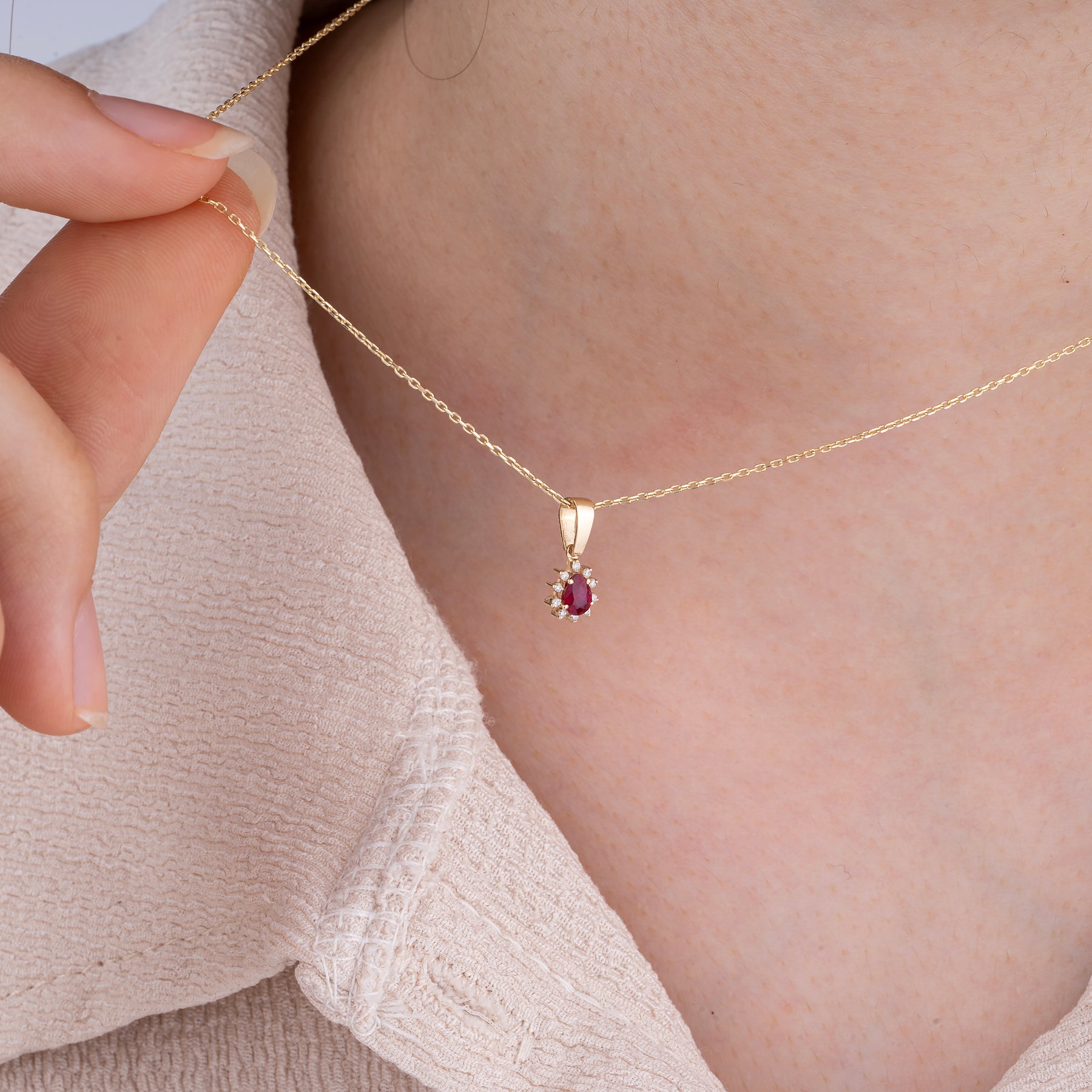 14K Gold Ruby & Diamond Pear Necklace – Astra