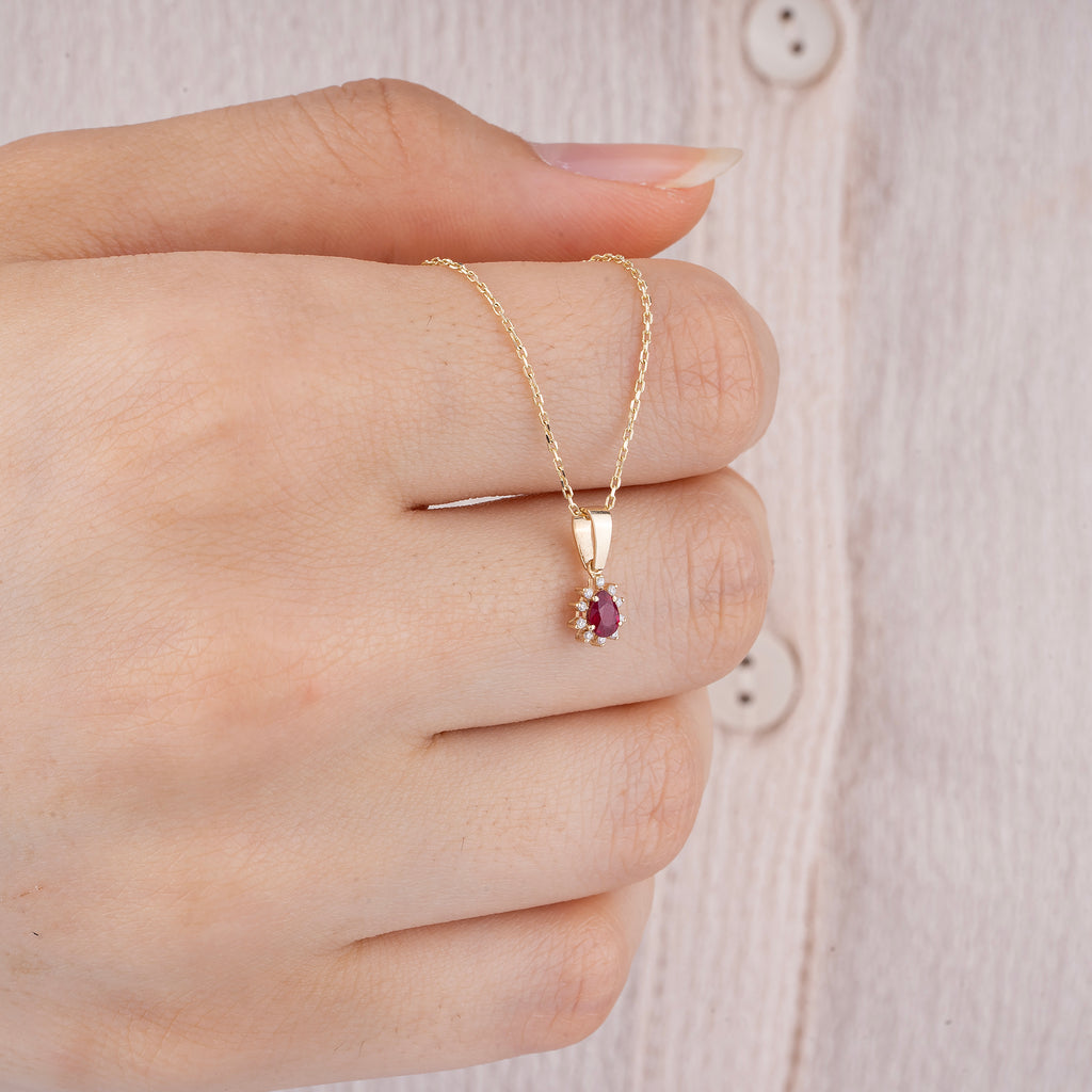 14K Gold Ruby & Diamond Pear Necklace – Astra