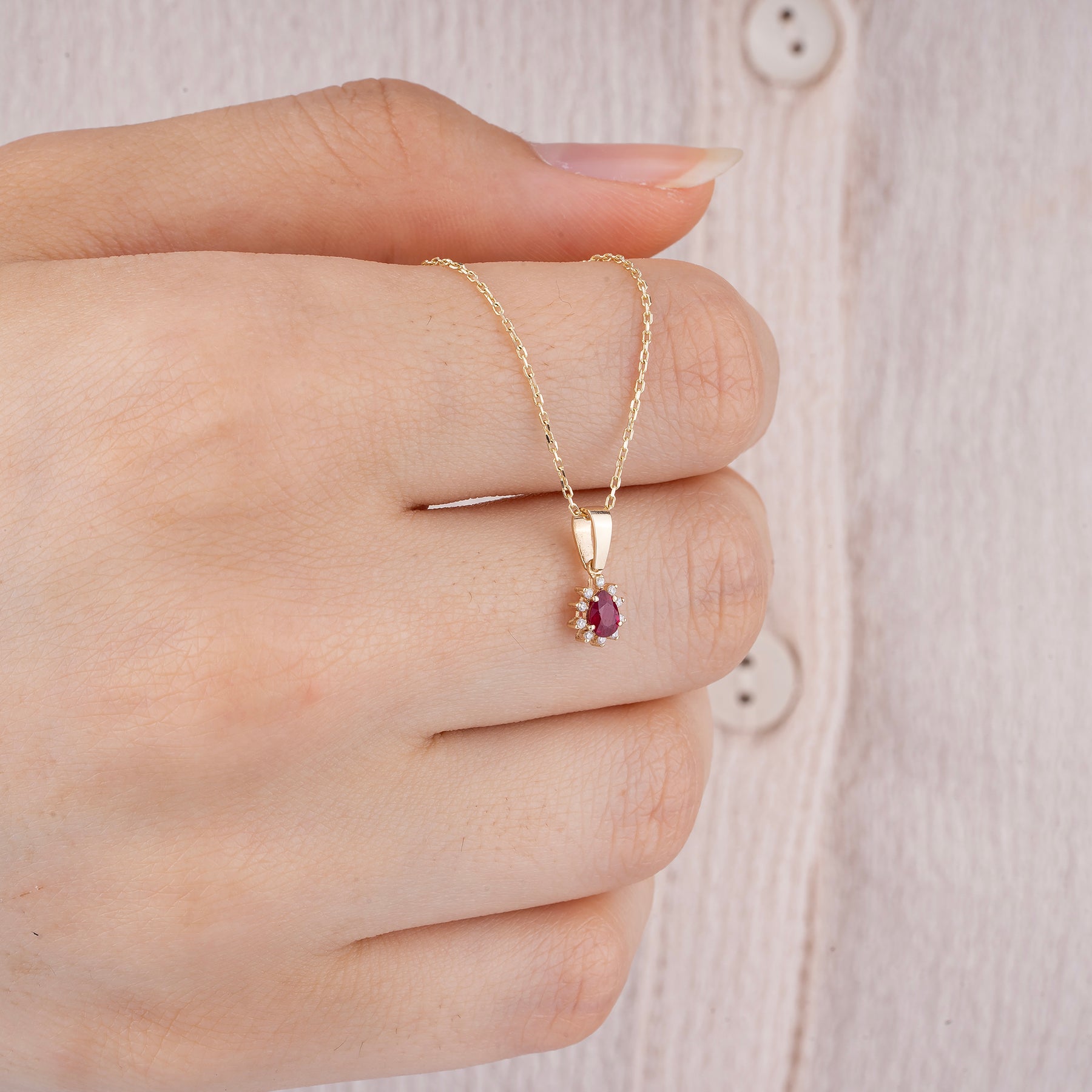 14K Gold Ruby & Diamond Pear Necklace – Astra