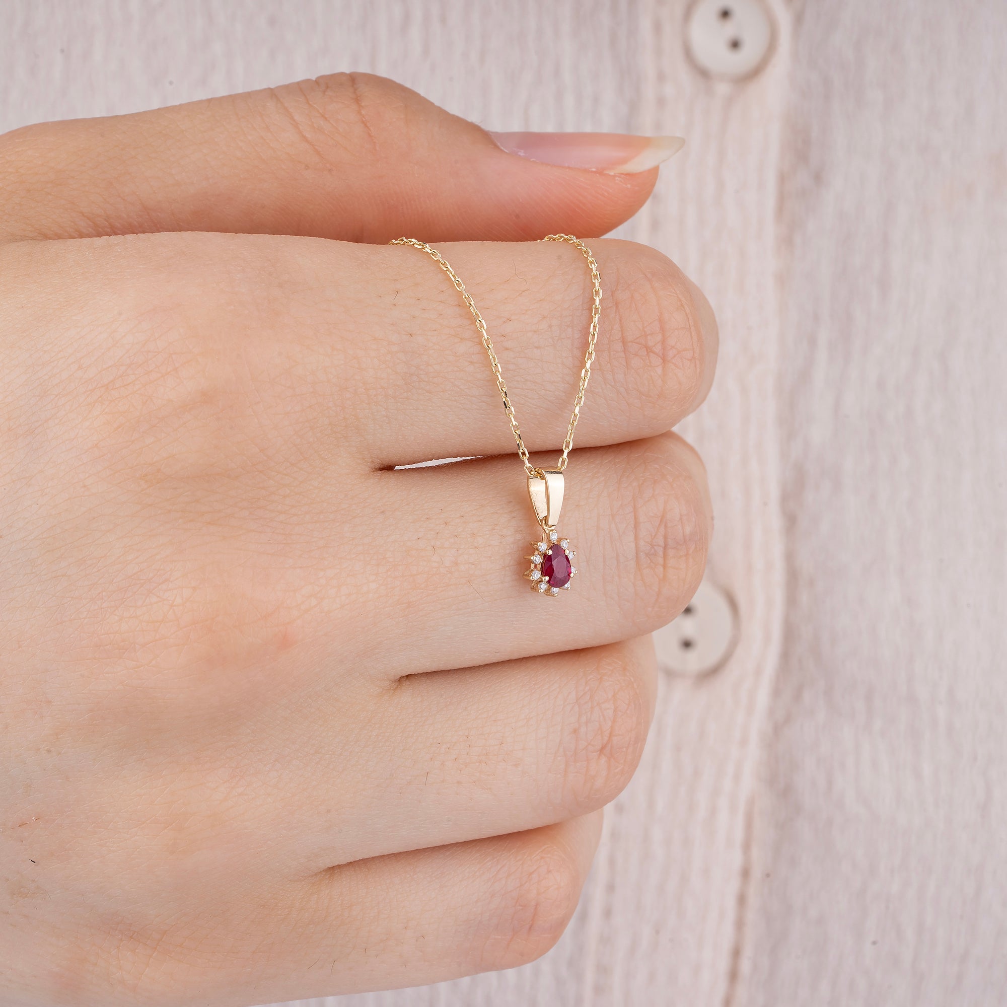 14K Gold Ruby & Diamond Pear Necklace – Astra