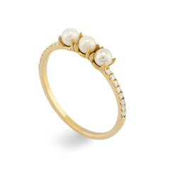 14K Gold Pearl & Diamond Band Ring – Melora