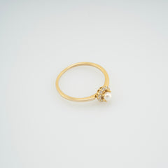 14K Gold Pearl & Diamond Halo Ring – Solvyn