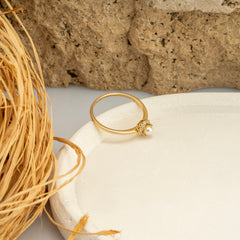 14K Gold Pearl & Diamond Halo Ring – Solvyn