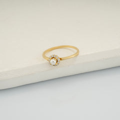 14K Gold Pearl & Diamond Halo Ring – Solvyn