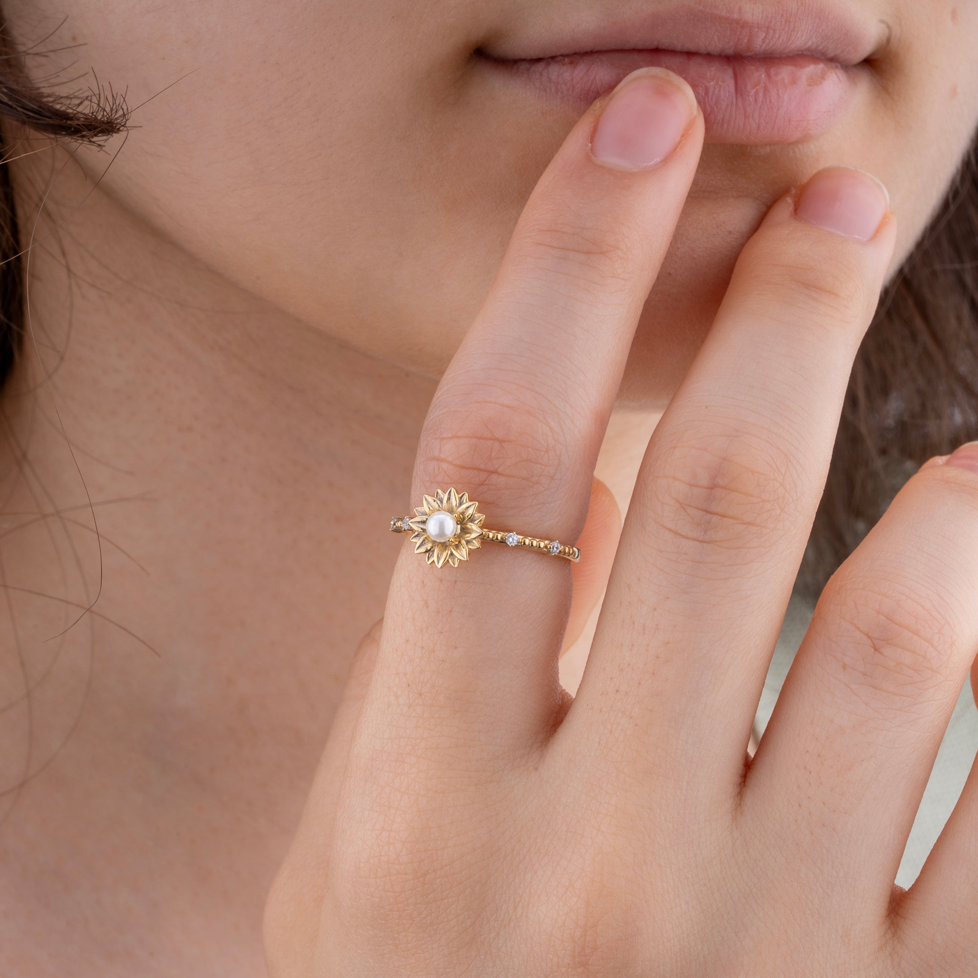 14K Gold Pearl & Diamond Ring – Elyen