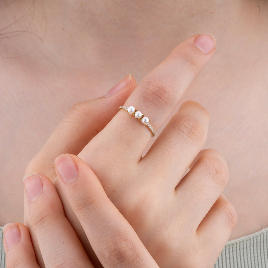 14K Gold Pearl & Diamond Band Ring – Melora