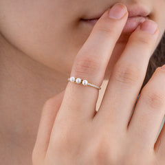 14K Gold Pearl & Diamond Band Ring – Melora