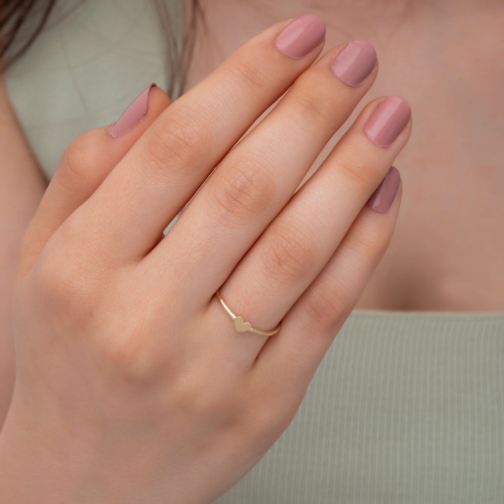 14K Gold Minimalist Heart Stacking Ring – Amelia