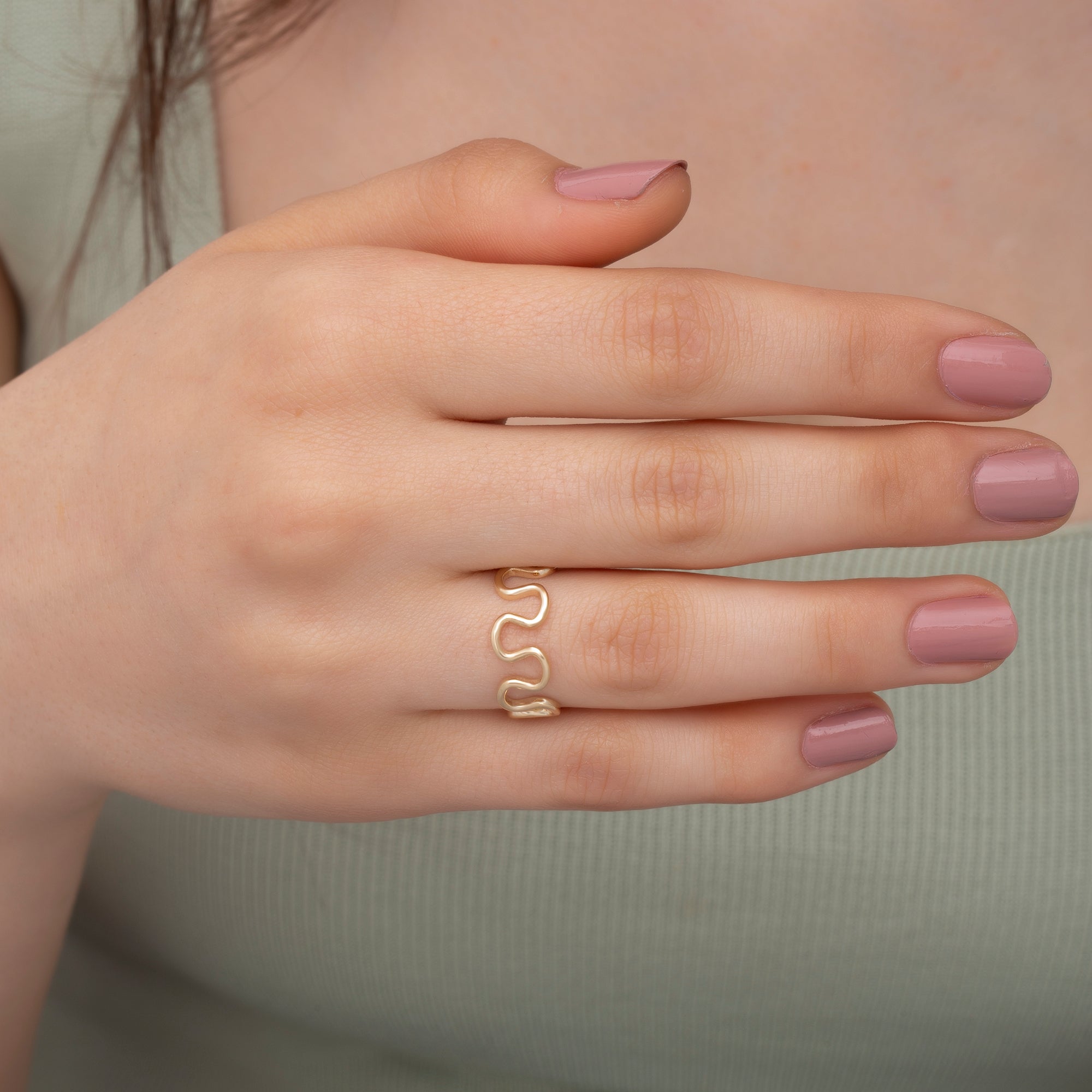 14K Gold Dainty Wave Ring Open Band Design – Vienna