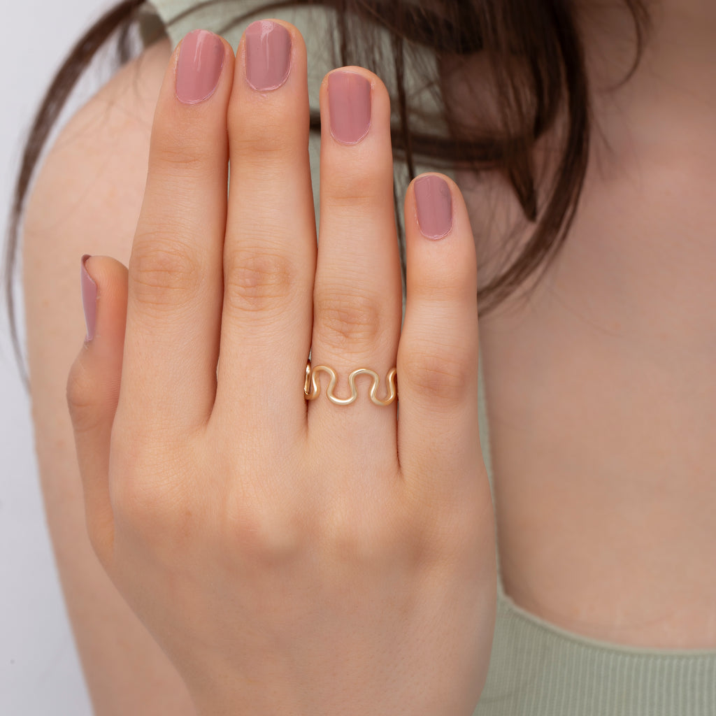 14K Gold Dainty Wave Ring Open Band Design – Vienna