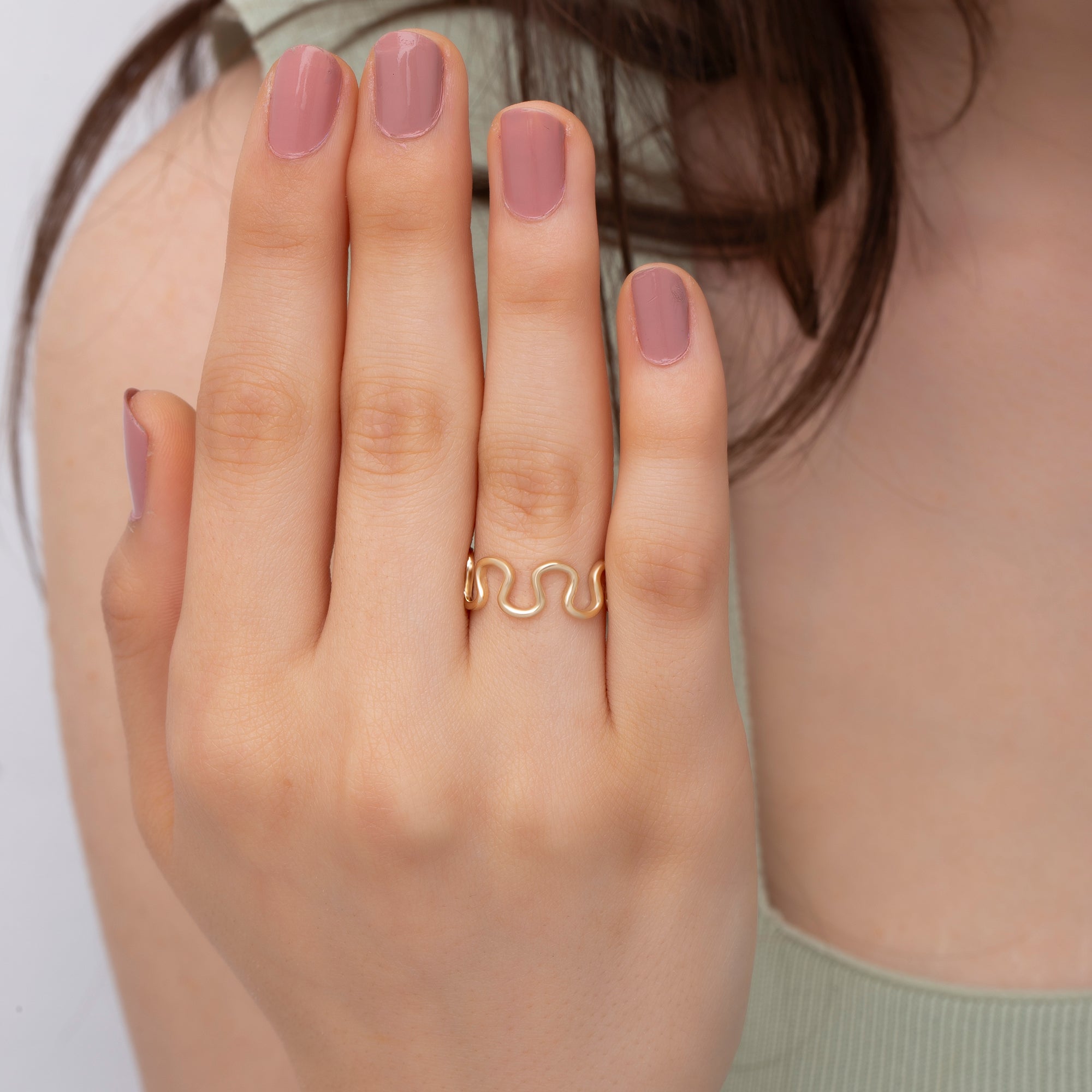 14K Gold Dainty Wave Ring Open Band Design – Vienna
