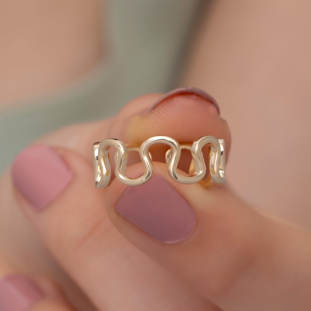 14K Gold Dainty Wave Ring Open Band Design – Vienna