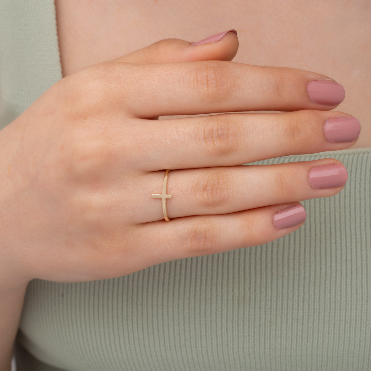 14K Gold Cross Ring/ Gold Cross Minimalist Ring Gift for Her/ Gold Dainty Cross Rings/ Birthday Gift for Her/ Mothers Day Gift
