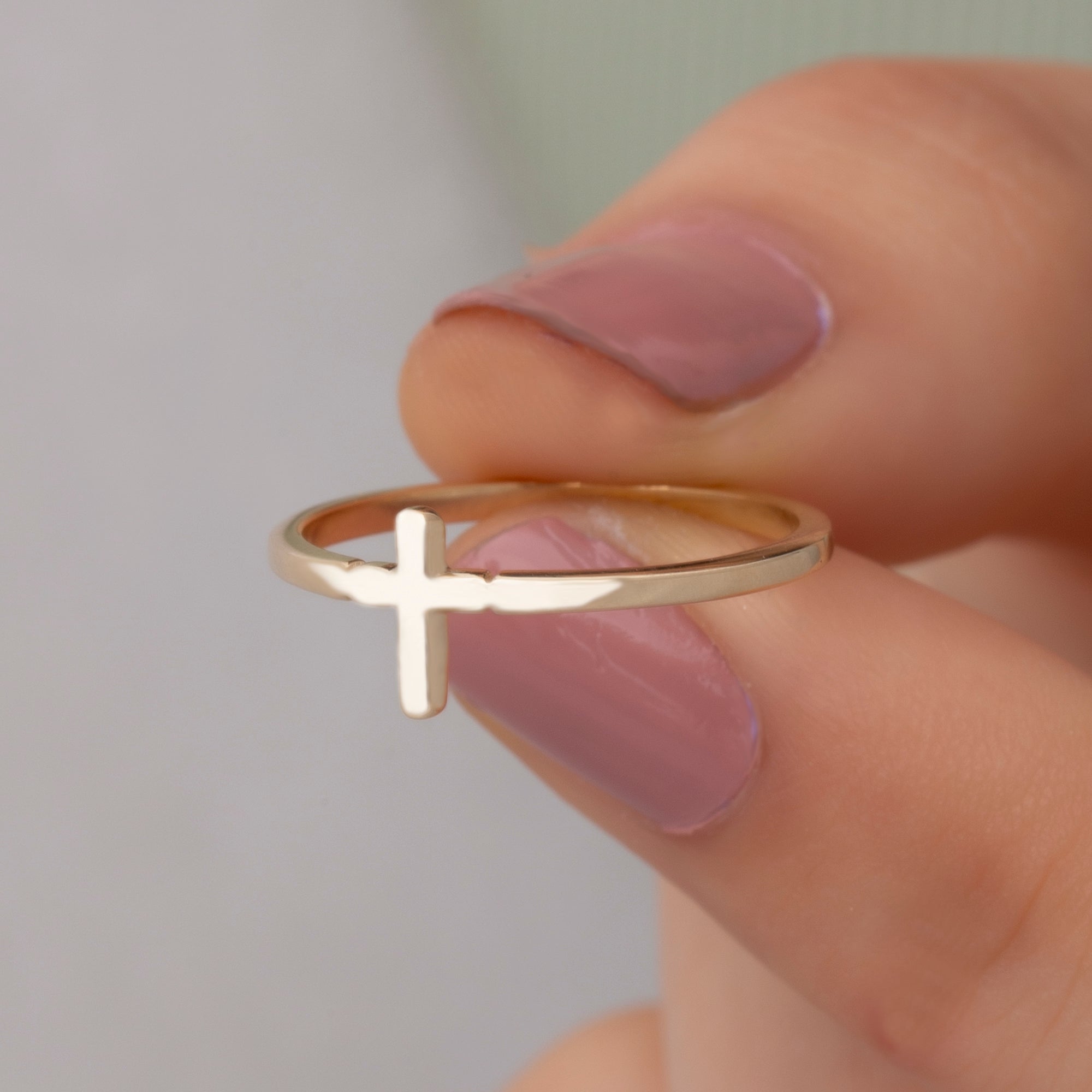 14K Gold Cross Ring/ Gold Cross Minimalist Ring Gift for Her/ Gold Dainty Cross Rings/ Birthday Gift for Her/ Mothers Day Gift