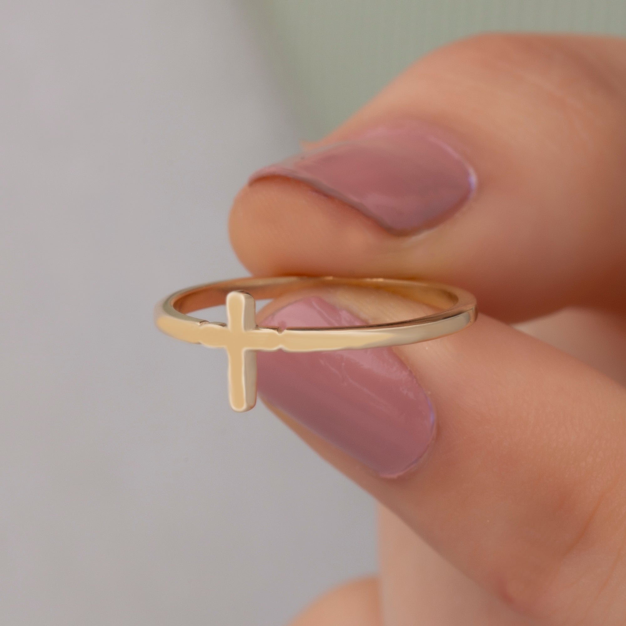 14K Gold Cross Ring/ Gold Cross Minimalist Ring Gift for Her/ Gold Dainty Cross Rings/ Birthday Gift for Her/ Mothers Day Gift