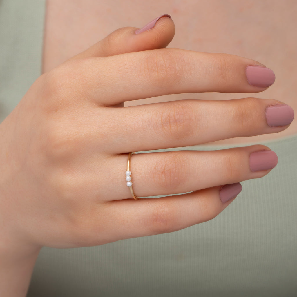 14K Gold Dainty Pearl Stacking Ring with Pearls – Mariel