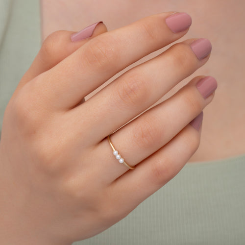 14K Gold Dainty Pearl Stacking Ring with Pearls – Mariel