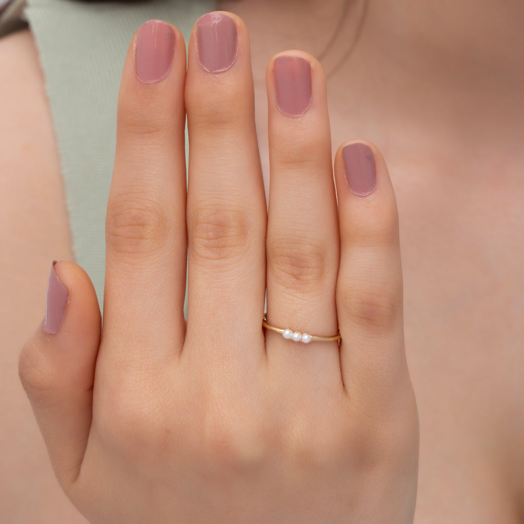 14K Gold Dainty Pearl Stacking Ring with Pearls – Mariel