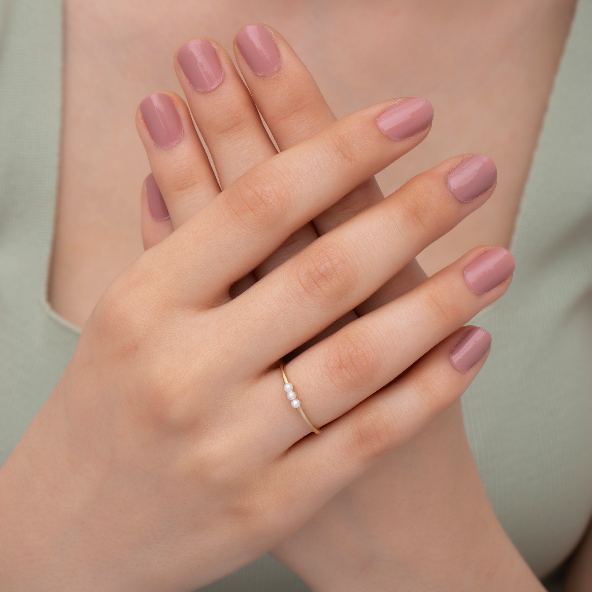 14K Gold Dainty Pearl Stacking Ring with Pearls – Mariel