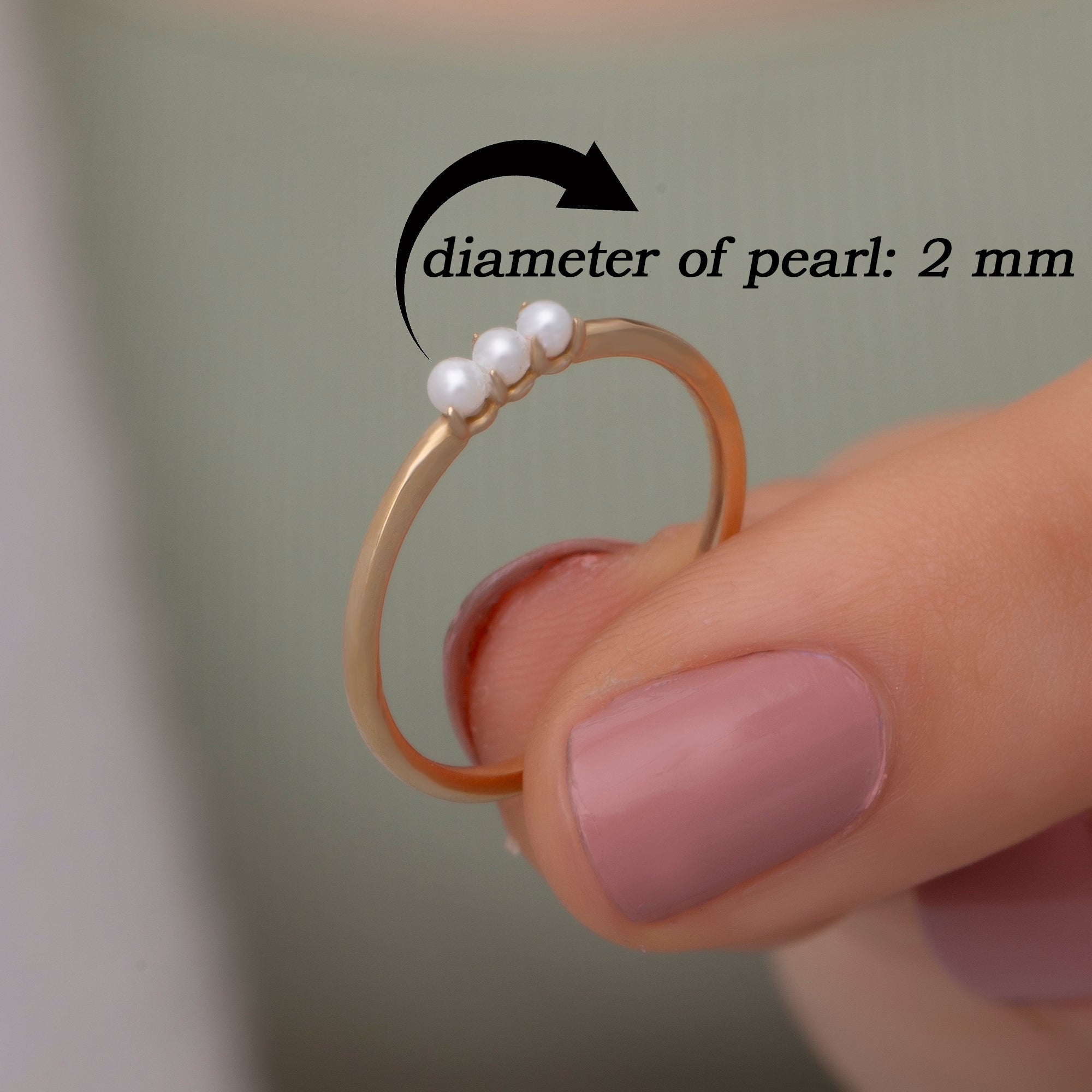 14K Gold Pearl Ring with 2mm Pearls | Minimalist Stacking Ring for Women | Dainty Gold Band with Pearls | Elegant Everyday Gold Jewelry Gift