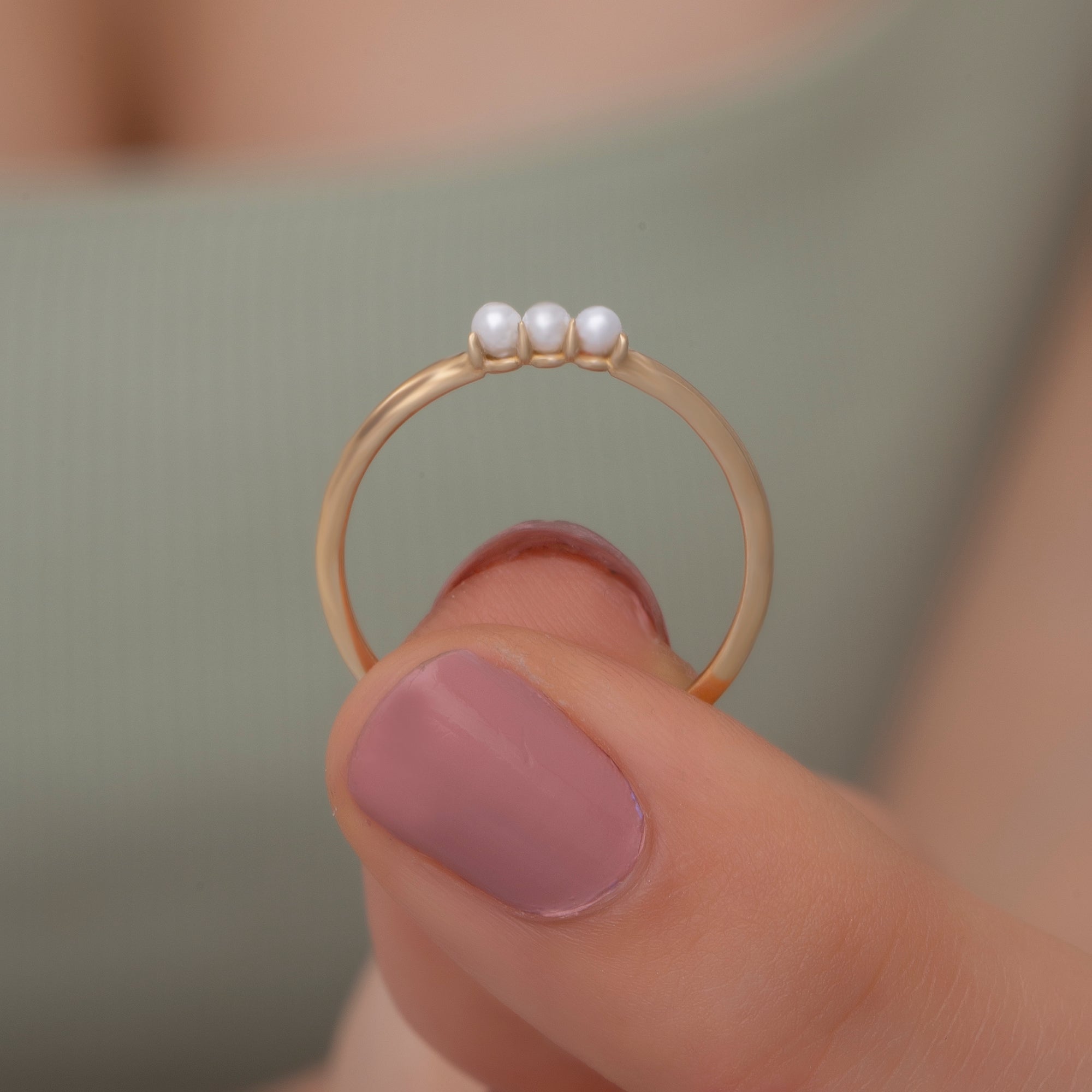 14K Gold Pearl Ring with 2mm Pearls | Minimalist Stacking Ring for Women | Dainty Gold Band with Pearls | Elegant Everyday Gold Jewelry Gift