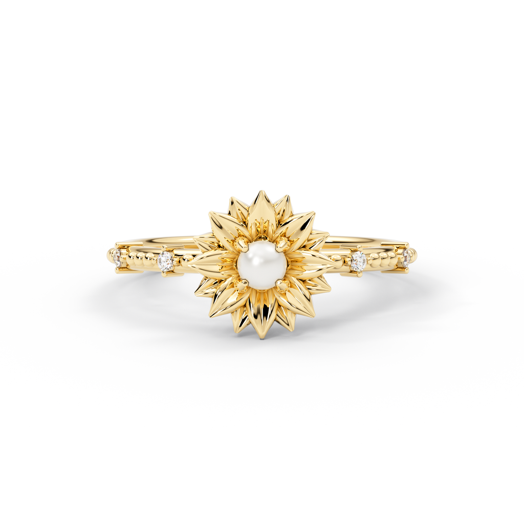 14K Gold Pearl & Diamond Ring – Elyen