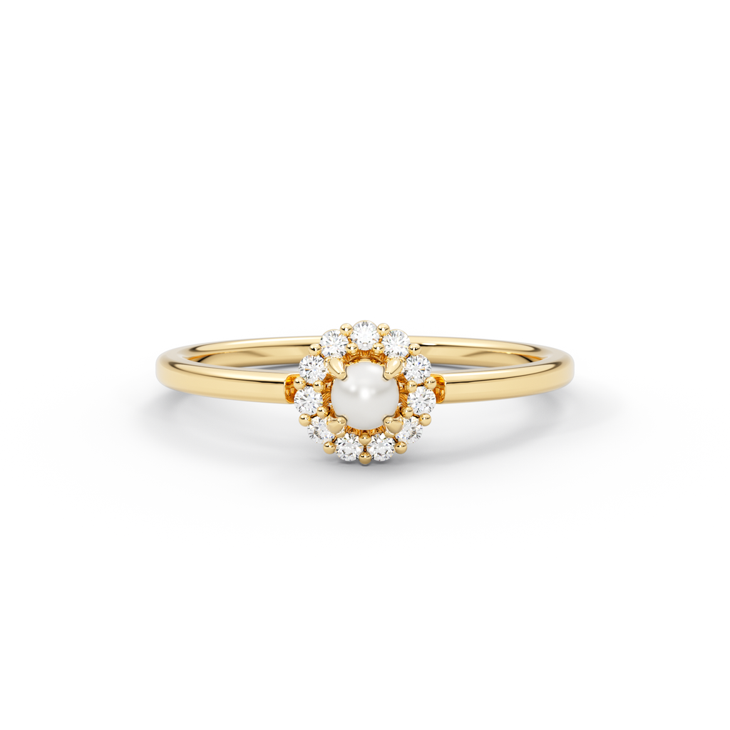 14K Gold Pearl & Diamond Halo Ring – Solvyn